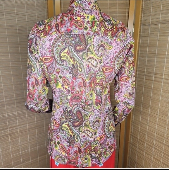 Sundance Paisley Blouse, Tiny Ruffles, Button Down M, 8, Fine Cotton, EUC - Picture 4 of 8